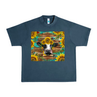Midnight Navy holstein cow with sunflowers Urban Heavy Tee - BarkalooDesign