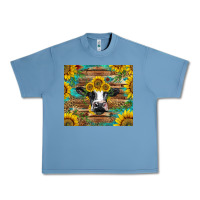 Pebble Blue holstein cow with sunflowers Urban Heavy Tee - BarkalooDesign