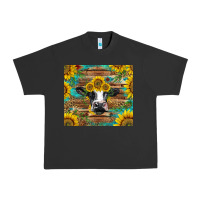 Pigment Black holstein cow with sunflowers Urban Heavy Tee - BarkalooDesign