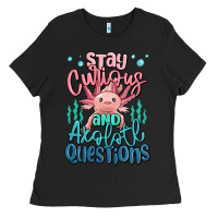 Black stay curious and axolotl questions Ladies Tee - MaliasSmallBusiness