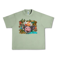 Oil Green baby pig with floral and western background Urban Heavy Tee - BarkalooDesign