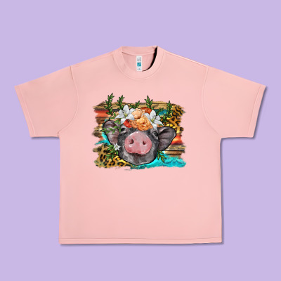 Baby Pig With Floral And Western Background Urban Heavy Tee Designed By Barkaloodesign