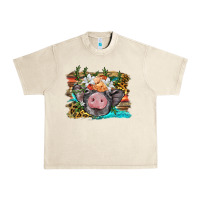 Sandshell baby pig with floral and western background Urban Heavy Tee - BarkalooDesign