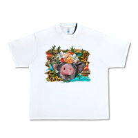 White baby pig with floral and western background Urban Heavy Tee - BarkalooDesign