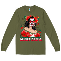 Army Green Mexicana with Skull Girl Long Sleeve Tee - texasbilliewilder