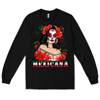 Black Mexicana with Skull Girl Long Sleeve Tee - texasbilliewilder