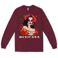 Burgundy Mexicana with Skull Girl Long Sleeve Tee - texasbilliewilder