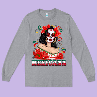 Mexicana With Skull Girl Long Sleeve Tee Designed By Texasbilliewilder