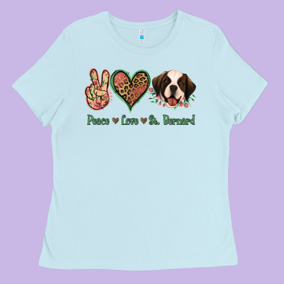 Peace Love St. Bernard Ladies Tee Designed By Jasminsmagicworld
