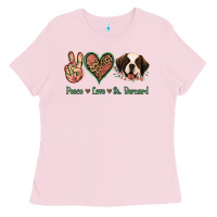 Bubblegum Pink Peace Love St. Bernard Ladies Tee - Jasminsmagicworld