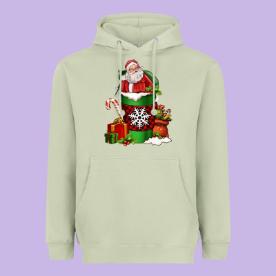 Christmas Santa Claus Coffee Cup Heavyweight Hoodie Designed By Fadigitalartstudio