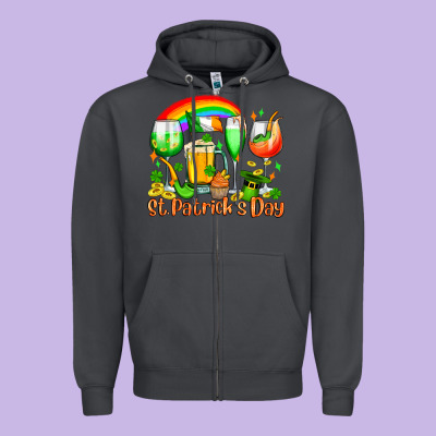 St. Patrick's Wine Glasses Zipper Hoodie Designed By Oliviacreatesart