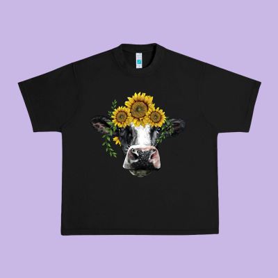 Holstein Cow With Sunflower Urban Heavy Tee Designed By Barkaloodesign