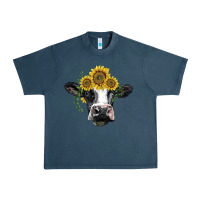 Midnight Navy holstein cow with sunflower Urban Heavy Tee - BarkalooDesign