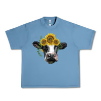 Pebble Blue holstein cow with sunflower Urban Heavy Tee - BarkalooDesign