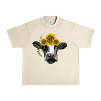 Sandshell holstein cow with sunflower Urban Heavy Tee - BarkalooDesign