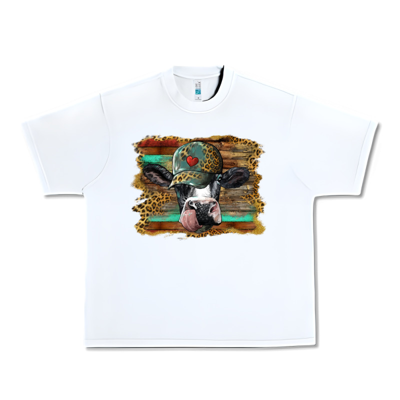 Holstein Cow With Cap And Leopard Background Urban Heavy Tee by BarkalooDesign | Teevron