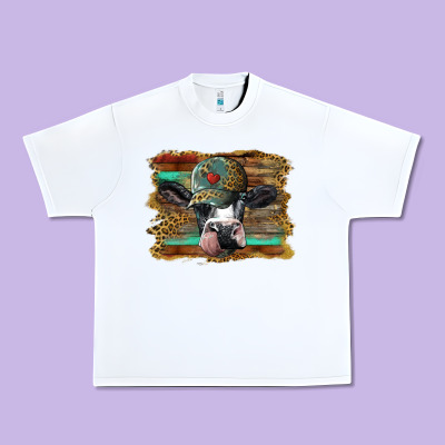 Holstein Cow With Cap And Leopard Background Urban Heavy Tee Designed By Barkaloodesign