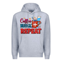 Heather Grey Coffee Nurse Repeat Premium Hoodie - FaDigitalArtStudio