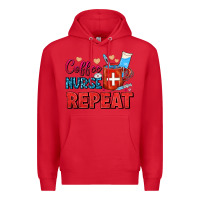 Red Coffee Nurse Repeat Premium Hoodie - FaDigitalArtStudio