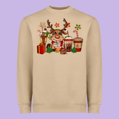 Reindeer Coffe Cups Christmas Heavyweight Sweatshirt Designed By Cowgirlartshop