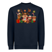 Navy reindeer coffe cups christmas Heavyweight Sweatshirt - CowGirlArtShop