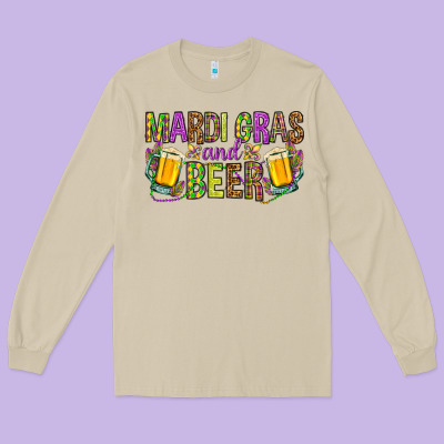Mardi Gras And Beer Long Sleeve Tee Designed By Nancycooperartshop