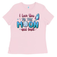 Bubblegum Pink i love you to the moon and back Ladies Tee - MaliasSmallBusiness