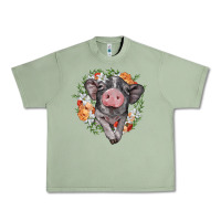 Oil Green baby pig floral wreath Urban Heavy Tee - BarkalooDesign