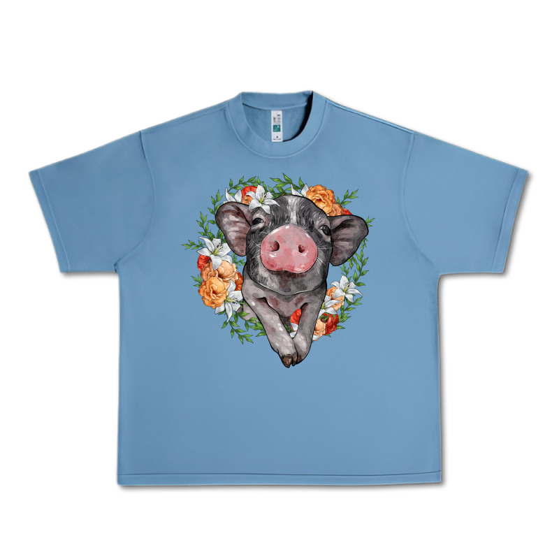 Baby Pig Floral Wreath Urban Heavy Tee by BarkalooDesign | Teevron