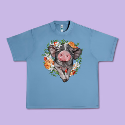 Baby Pig Floral Wreath Urban Heavy Tee Designed By Barkaloodesign