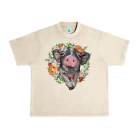 Sandshell baby pig floral wreath Urban Heavy Tee - BarkalooDesign