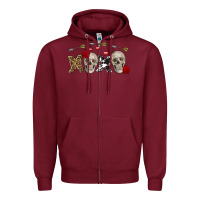 Burgundy Xoxo Valentine skulls Valentine's Day Zipper Hoodie - FaDigitalArtStudio
