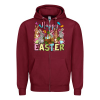 Burgundy Happy Easter bunnys Zipper Hoodie - OliviaCreatesArt