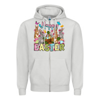Dove Grey Happy Easter bunnys Zipper Hoodie - OliviaCreatesArt