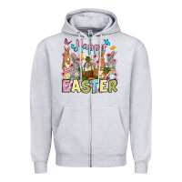 Heather Grey Happy Easter bunnys Zipper Hoodie - OliviaCreatesArt
