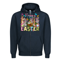 Navy Happy Easter bunnys Zipper Hoodie - OliviaCreatesArt