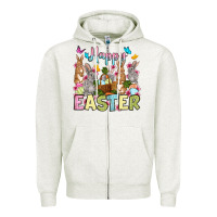 Oatmeal Heather Happy Easter bunnys Zipper Hoodie - OliviaCreatesArt