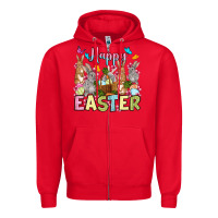 Red Happy Easter bunnys Zipper Hoodie - OliviaCreatesArt