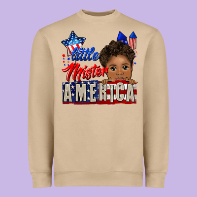 Little Mister America Black Boy Heavyweight Sweatshirt Designed By Cowgirlartshop
