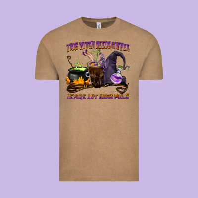 This Witch Needs Coffee Before Any Hocus Pocus Vintage Tee Designed By Barkaloodesign