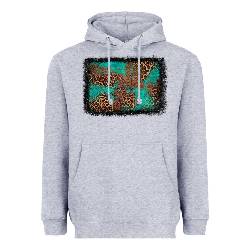 Western Leopard Turquoise Glitter Tooled Leather Heavyweight Hoodie by FaDigitalArtStudio | Teevron