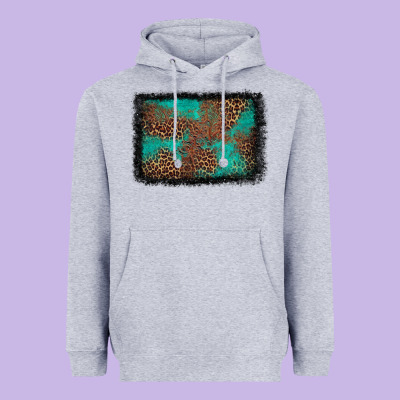 Western Leopard Turquoise Glitter Tooled Leather Heavyweight Hoodie Designed By Fadigitalartstudio