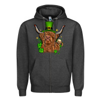 Charcoal Heather St. Patrick's Day cow Zipper Hoodie - OliviaCreatesArt