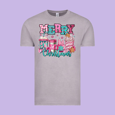 Merry Christmas Pink Coffee Cups Vintage Tee Designed By Jasminsmagicworld