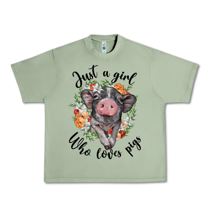 Just A Girl Who Loves Pigs Floral Wreath Urban Heavy Tee by BarkalooDesign | Teevron