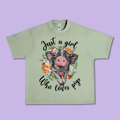Just A Girl Who Loves Pigs Floral Wreath Urban Heavy Tee Designed By Barkaloodesign