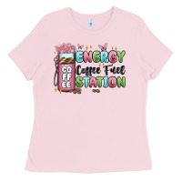 Bubblegum Pink energy coffee fuel station Ladies Tee - MaliasSmallBusiness