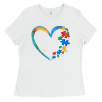 White autism heart Ladies Tee - MaliasSmallBusiness