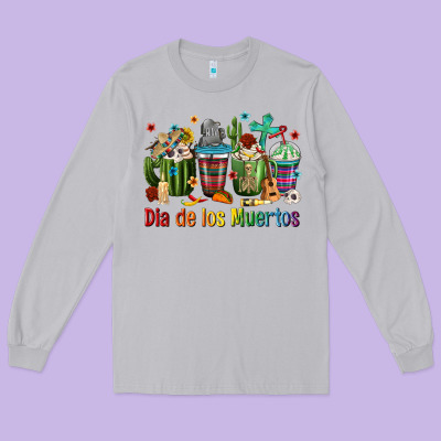 Mexican Dia De Los Muertos Coffee Cups Long Sleeve Tee Designed By Texasbilliewilder